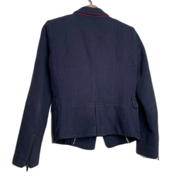 Zara Basic Schoolboy Blazer Knit Navy Blue Womens Sz M Zip Cuffs Single Button - Picture 2 of 10